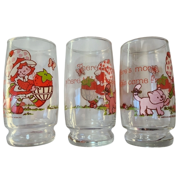Vintage 1980s Strawberry Shortcake Drinking Glasses Set Of 3 - Picture 1 of 5